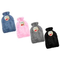 Hot Water Bottle with Fur Cover & Pockets 2 Litre
